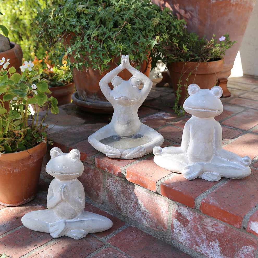 Cement Meditating Frog Figurine, Concrete Gray