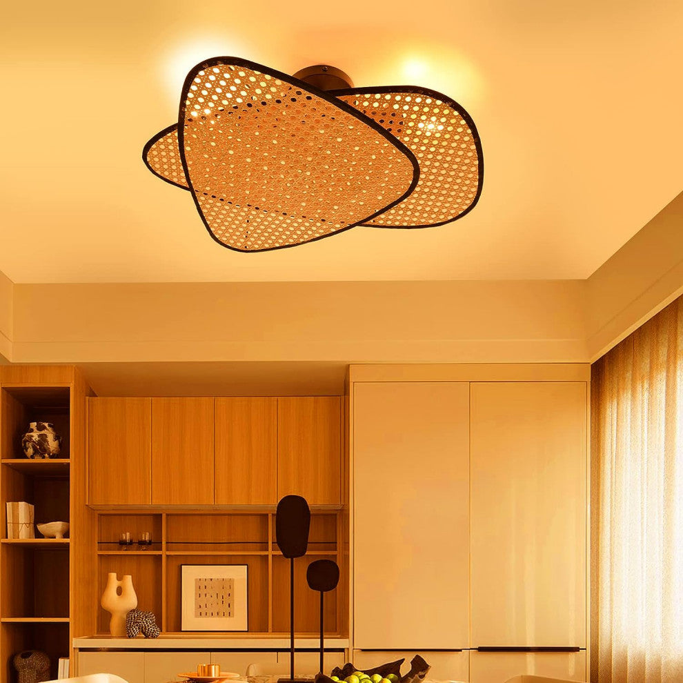 French Designer Wall Lamp with Hand Made Rattan Wicker for Bedroom, Double Head, Warm Light