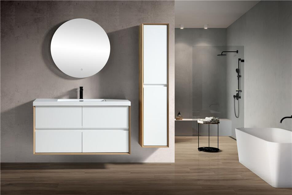 Ashley 48'' Floating Vanity, Acrylic Top, Single Sink, Gloss White