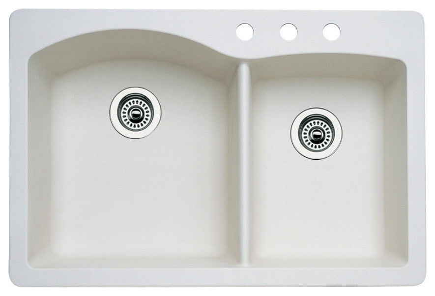 Blanco 440217-3 Diamond 33"x22" Granite Double Bowl Kitchen Sink, Biscuit