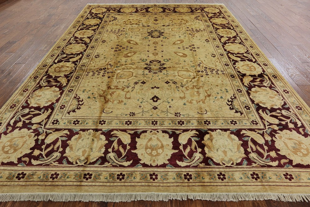 Ivory Handmade Oushak Hand-Knotted Peshawar Chobi Wool Rug, 9'x12'