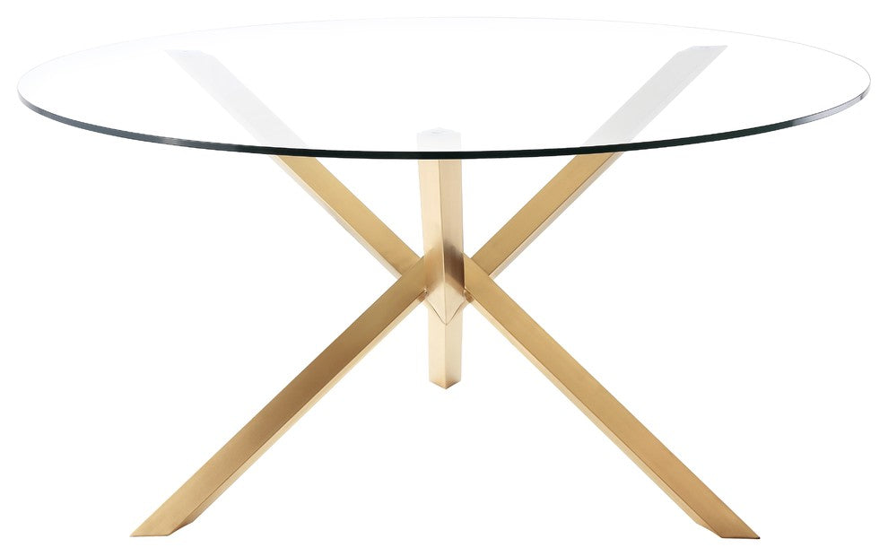 Round Glass Brass Dining Table, 60"