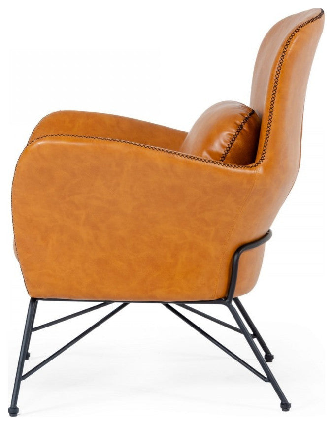35" Carmel Brown Faux Leather Shelter Style Accent Chair