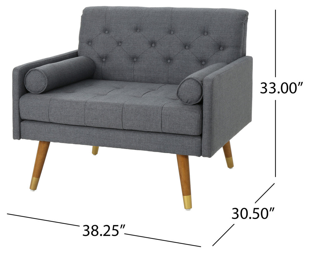 Nour Fabric Mid-Century Modern Club Chair, Dark Gray/Dark Walnut
