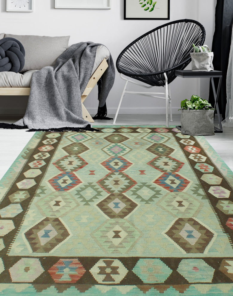 Sun Faded Kilim Enyonyam Lt. Green Rug
