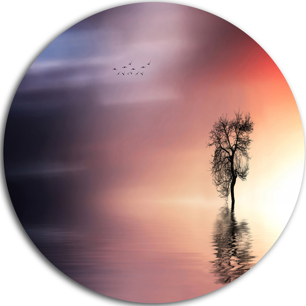 Solitude Tree And Flying Birds, Round Wall Art Landscape, 36"