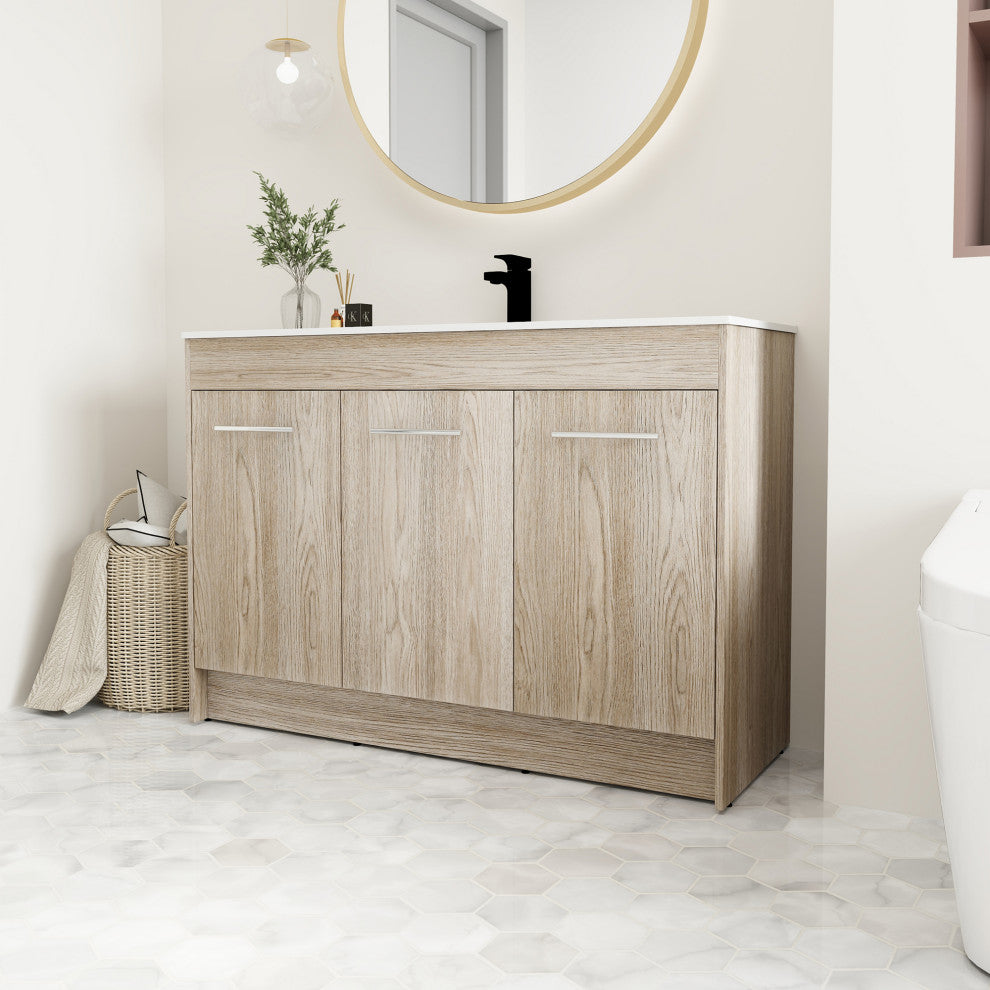 48 Inch Plywood Freestanding Bathroom Vanity With Resin Sink and Two Shelves