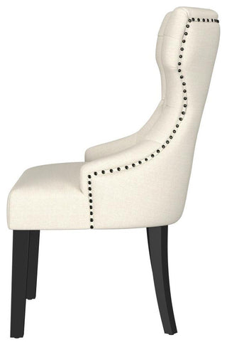 Upholstered Dining Side Chair With Tufted Back, Beige and Distressed Black