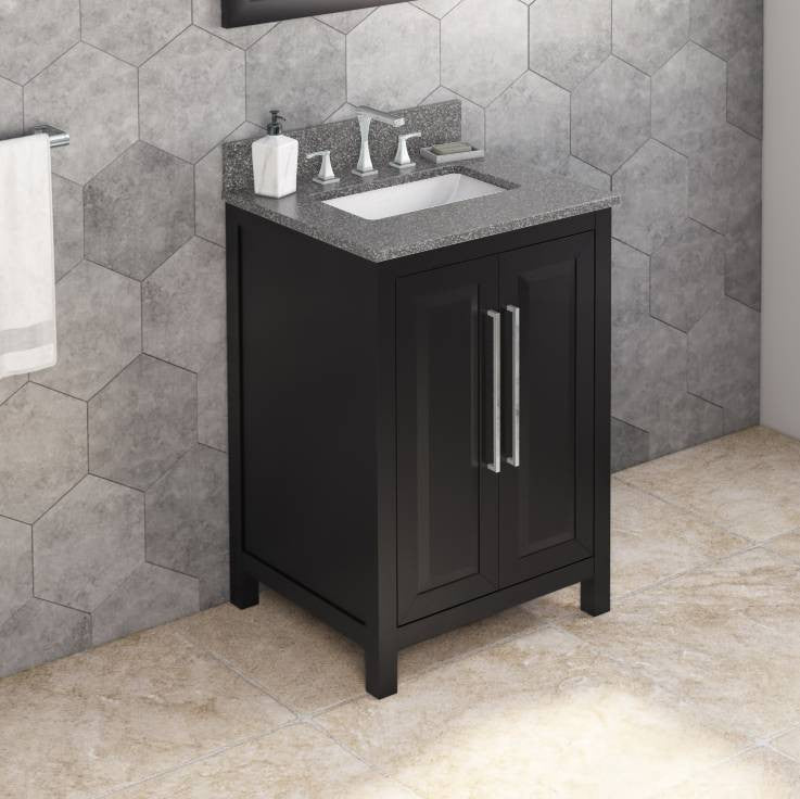 Cade Transitional 24" Black Bathroom Vanity, Boulder Cultured Marble Vanity Top