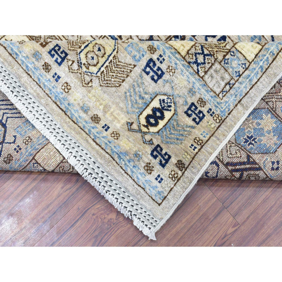 Beige, Hand Knotted Afghan Ersari Soft Wool Oriental Rug, 8'0"x9'9"