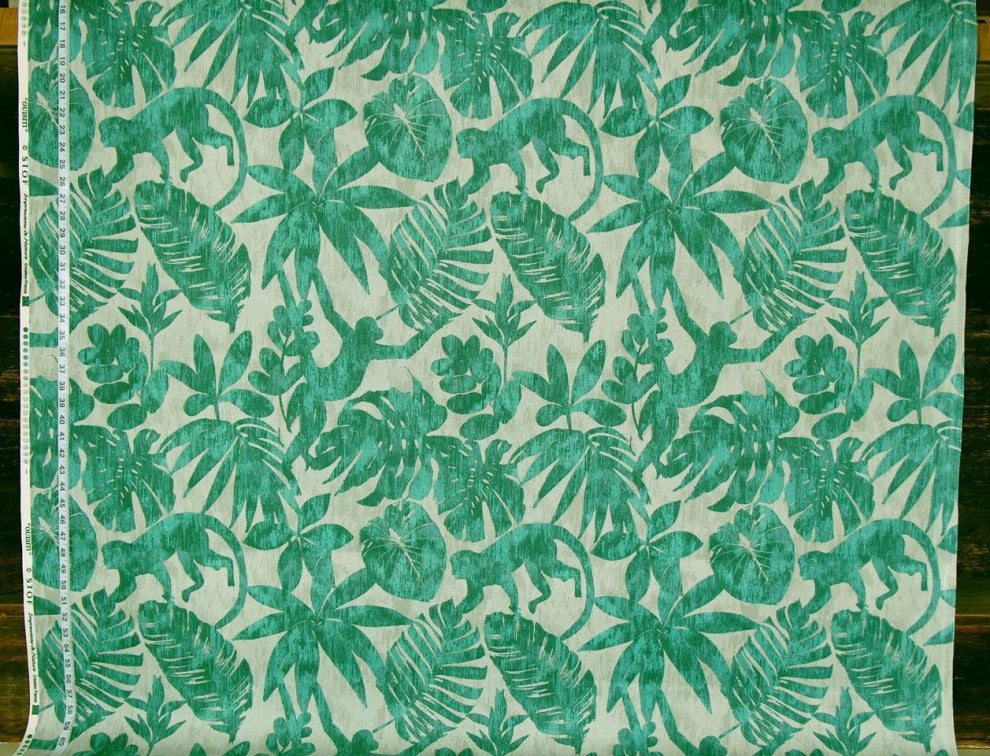 Green Monkey Fabric Jungle Silhouette Upholstery Drapery Material, Standard Cut