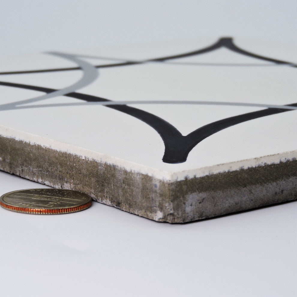 Sebta Handmade Cement Tile, Black/Gray, Sample