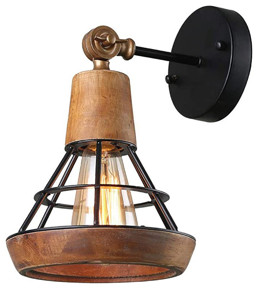 1-Light bathroom wall sconce Wood & Metal brushed nickel wall sconce