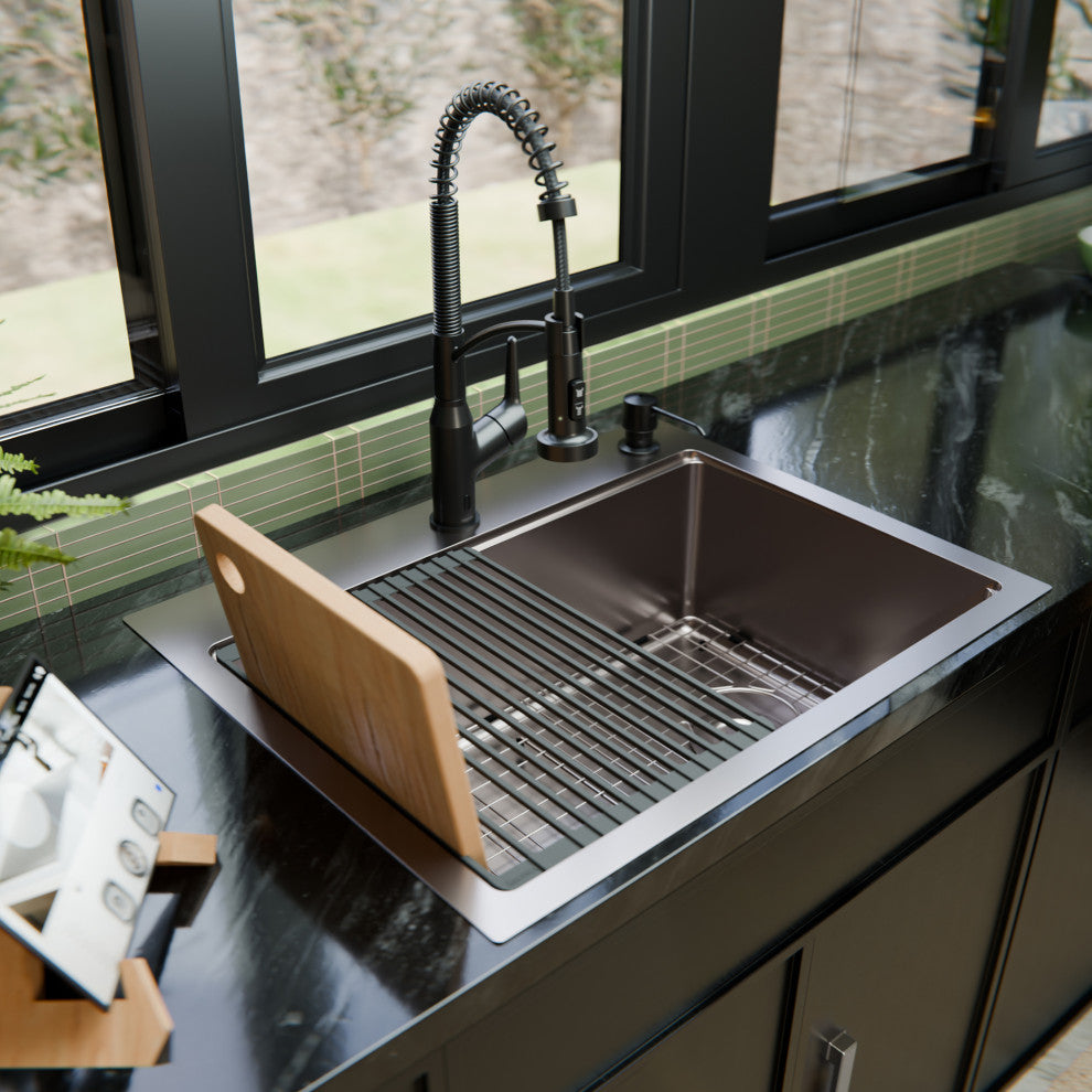 Karran Top Mount 28-in Stainless Steel Single Bowl Workstation Kitchen Sink