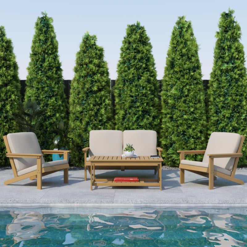 Charlestown All-Weather Poly Resin Wood Adirondack Loveseat with Cushions, Natur