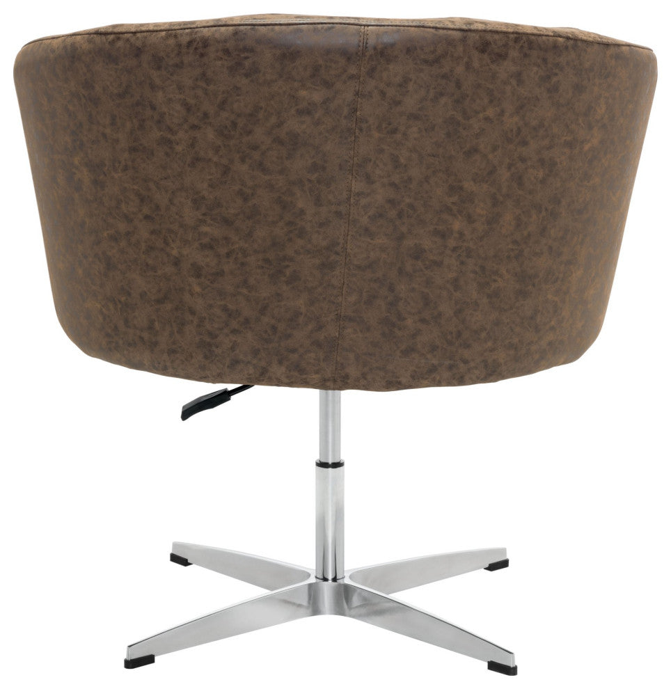Accent Chair, Faux Vinyl Leather, Steel, Vintage Brown, Silver, Hospitality