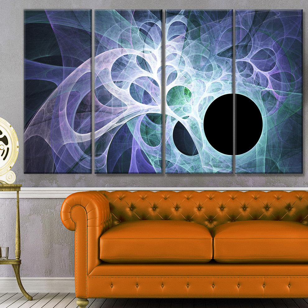 Light Blue Fractal Angel Wings, Abstract Wall Art Canvas, 48"x28", 4 Panels