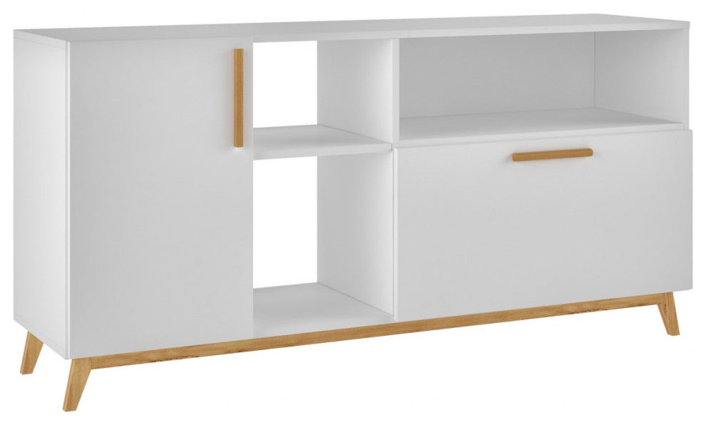 Modern White And Natural Asymmetrical TV Stand