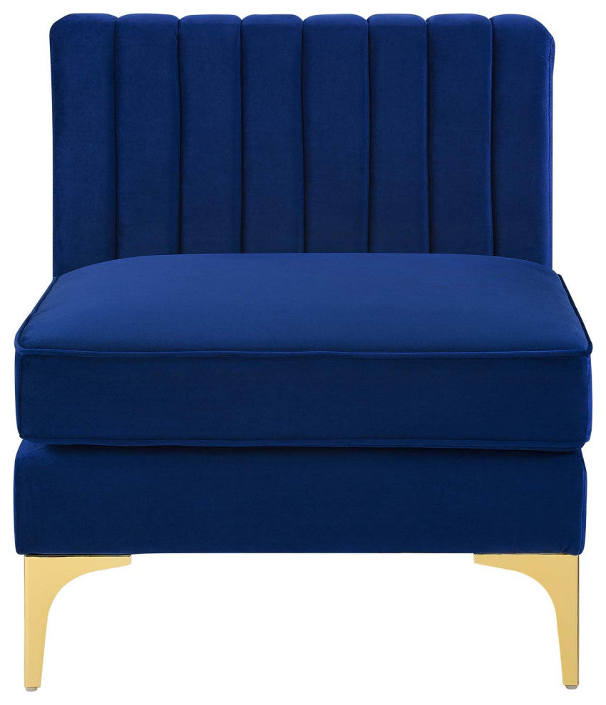 Triumph Channel Tufted Performance Velvet Armless Chair Navy