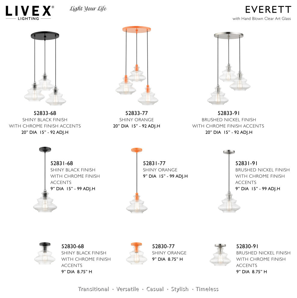 1 Light Shiny Orange Semi-Flush