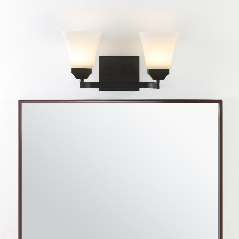 Staunton 1-Light Iron/Glass Modern LED Vanity Light, Oil Rubbed Bronze, 2-Light