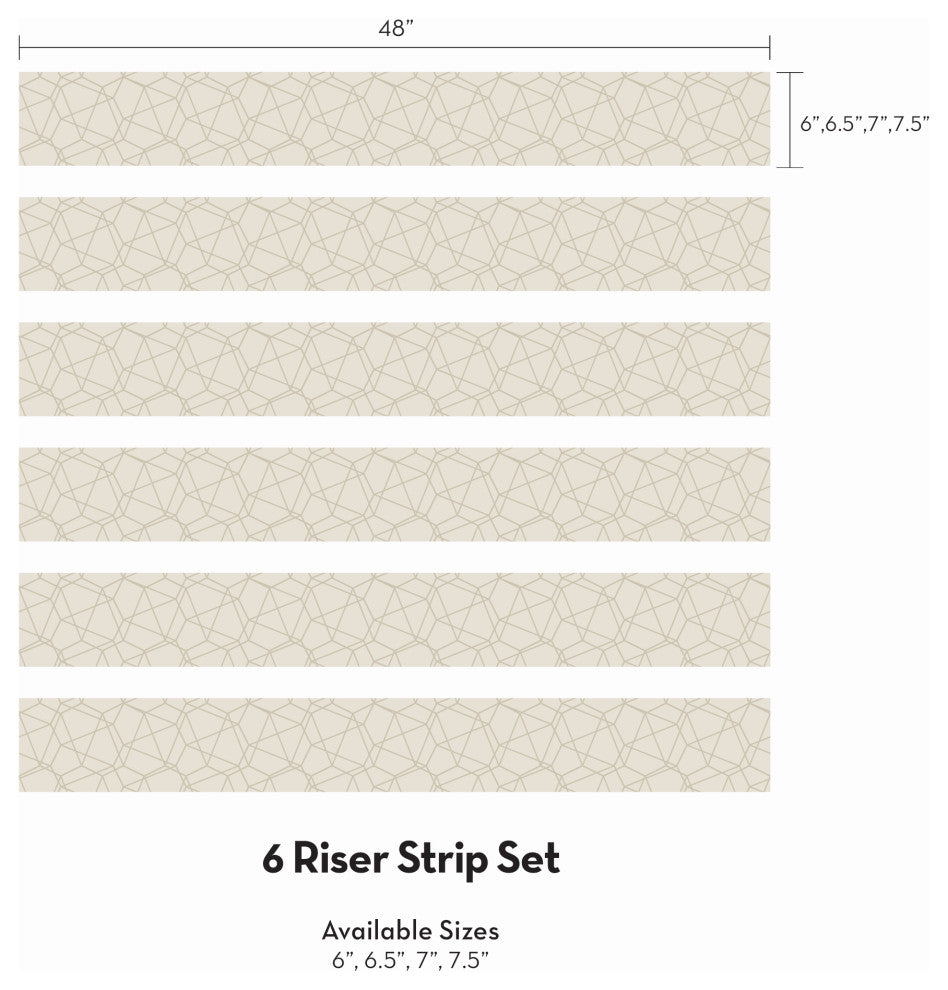 Modern Wire Mesh Peel and Stick Stair Riser Strips, Beige, 48"w X 7"h, 6 Pack