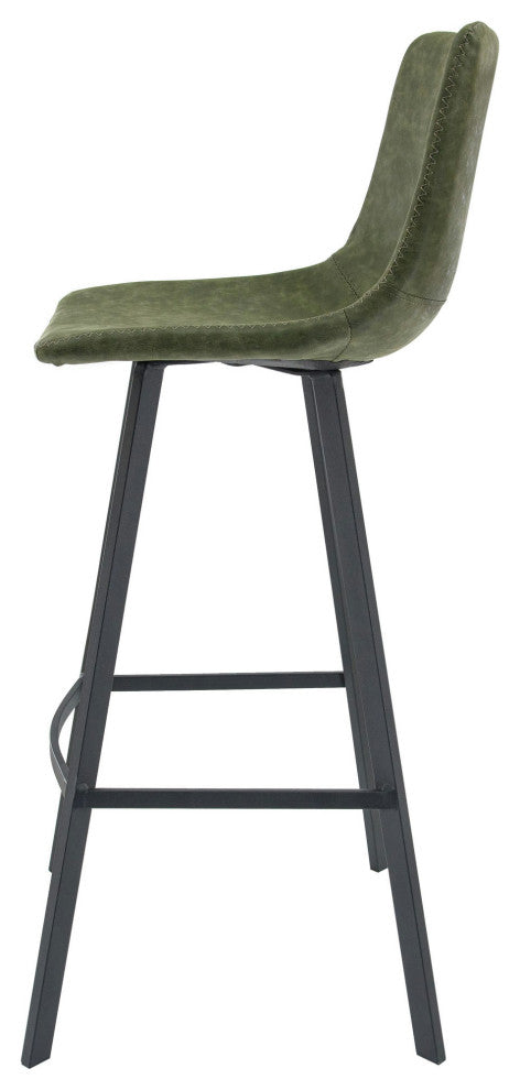 LeisureMod ES29G2 Elland Leather Bar Stool With Iron Legs & Footrest Set of 2