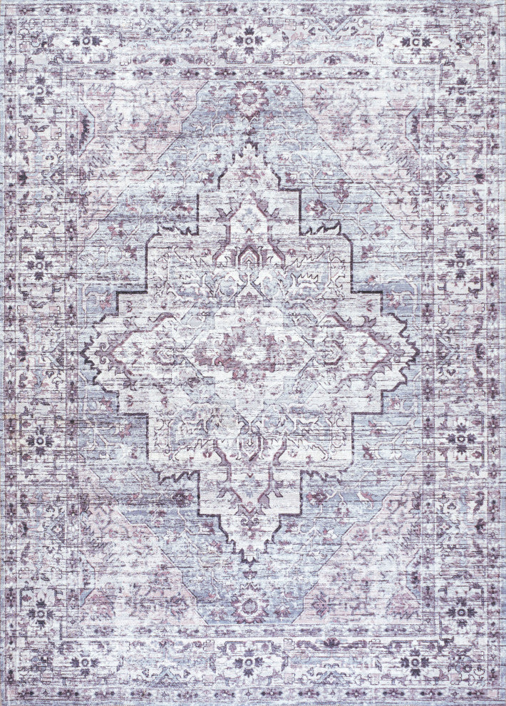 Didim Boho Gray Medallion Machine Washable Indoor Area Rug, Gray/Purple, 3 X 5