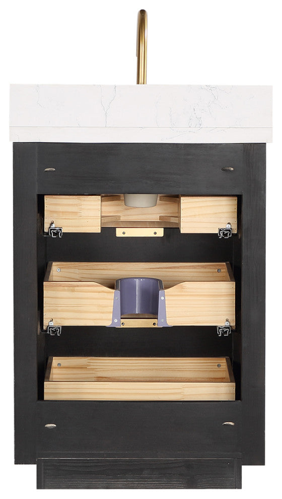 Vinnova Cadiz Bath Vanity, Composite Stone Top, Black, 24", With Mirror