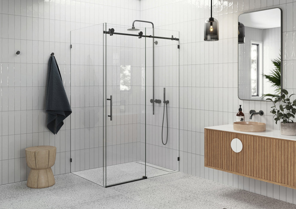 48"-52"x36"x78" Frameless Sliding Shower Door With Return Panel, Matte Black
