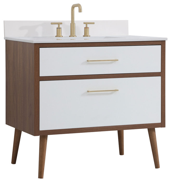 Bella 36" Bathroom Vanity, White With Backsplash