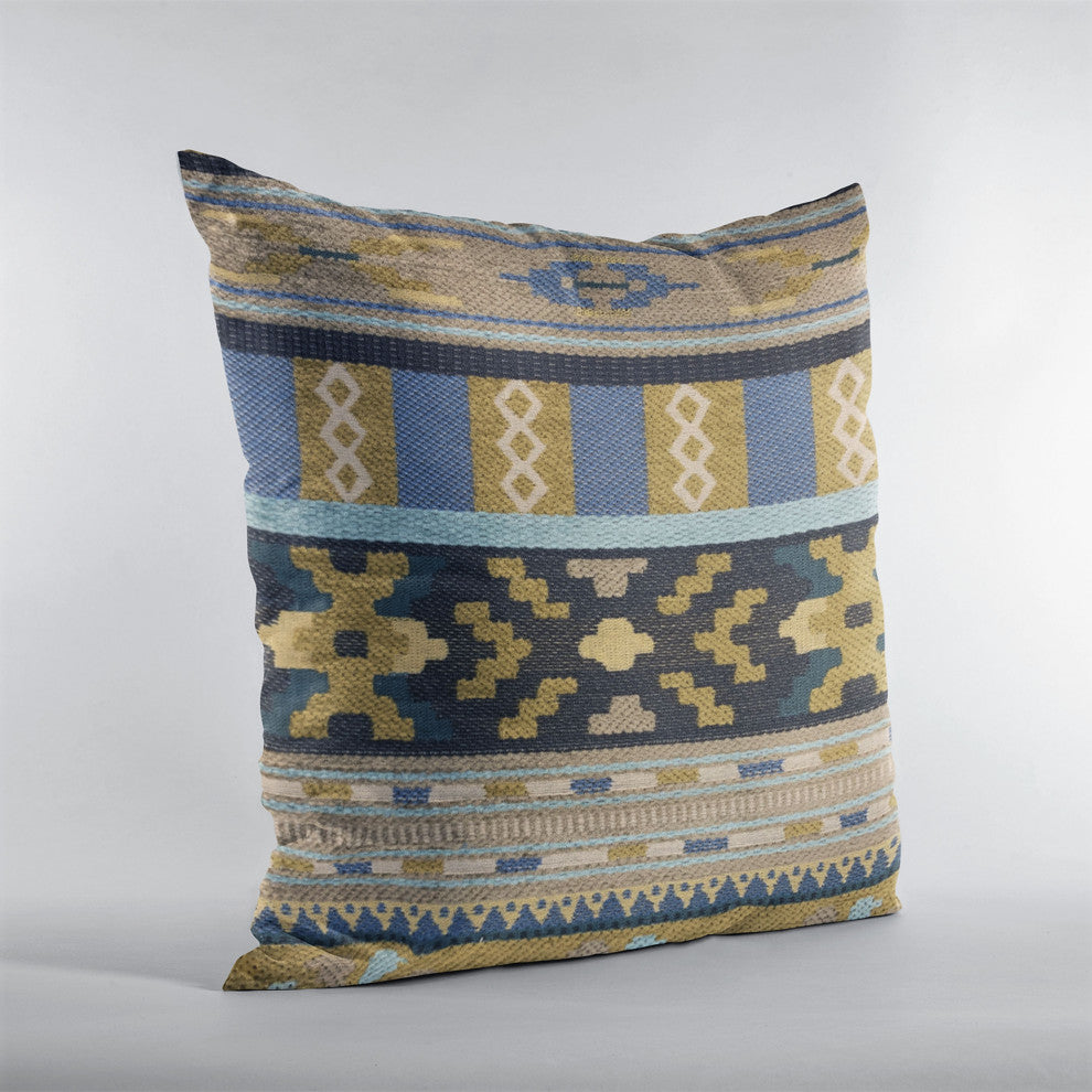 Plutus Blue Unique Lanes Border Luxury Throw Pillow, 22"x22"