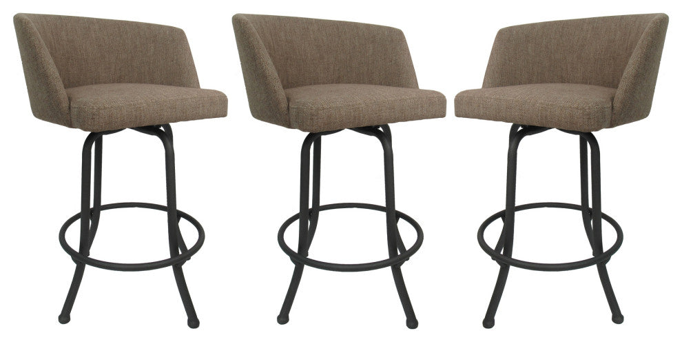 Joey Swivel Metal Stools, Set of 3, Basin Beige, Gray, 34"