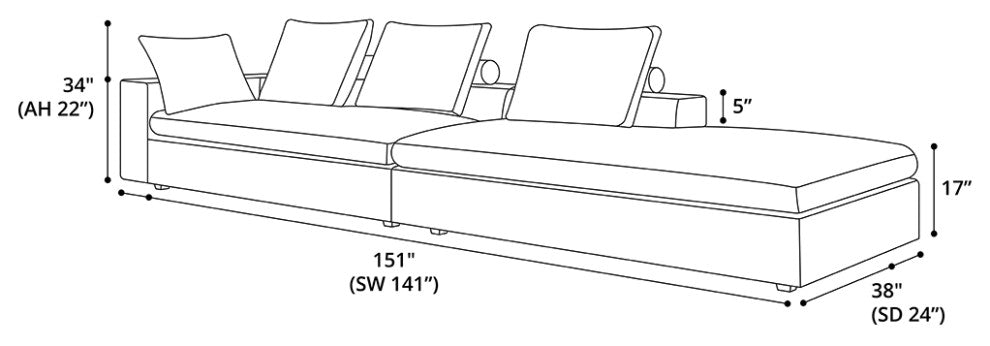 Lucerne Modular Chaise, Ashen Fabric, Ashen Fabric, Set08a-2pc