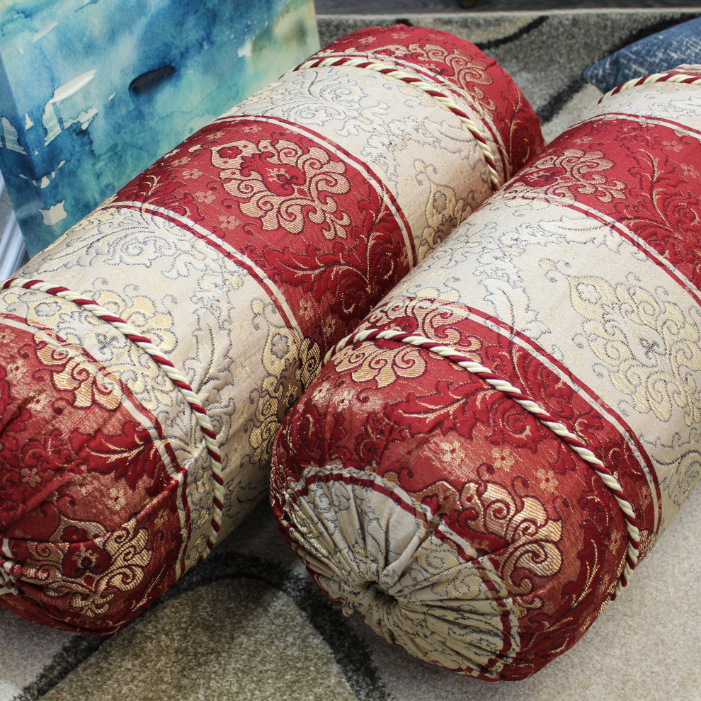 Natural Geo Red/Ivory Gao Takiya Bolster Pillow, Set of 2