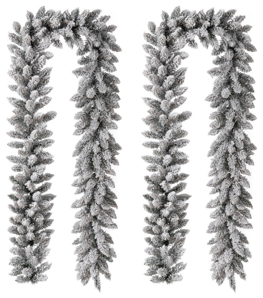 2-Pack 9' Pre-Lit Snow Flocked Christmas Garland, With Warm White LED Lights