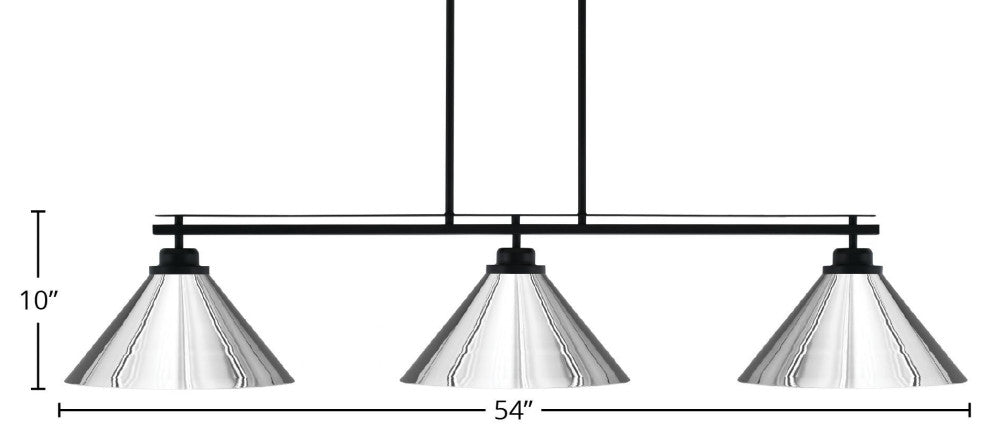 Odyssey 3-Light Island Light With Round Fitter, 14" Chrome Cone Metal Shade