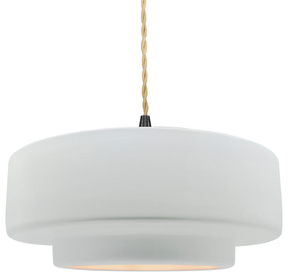 Radiance Medium Tier Pendant, Gloss White Frame, Matte Black, LED, Beige