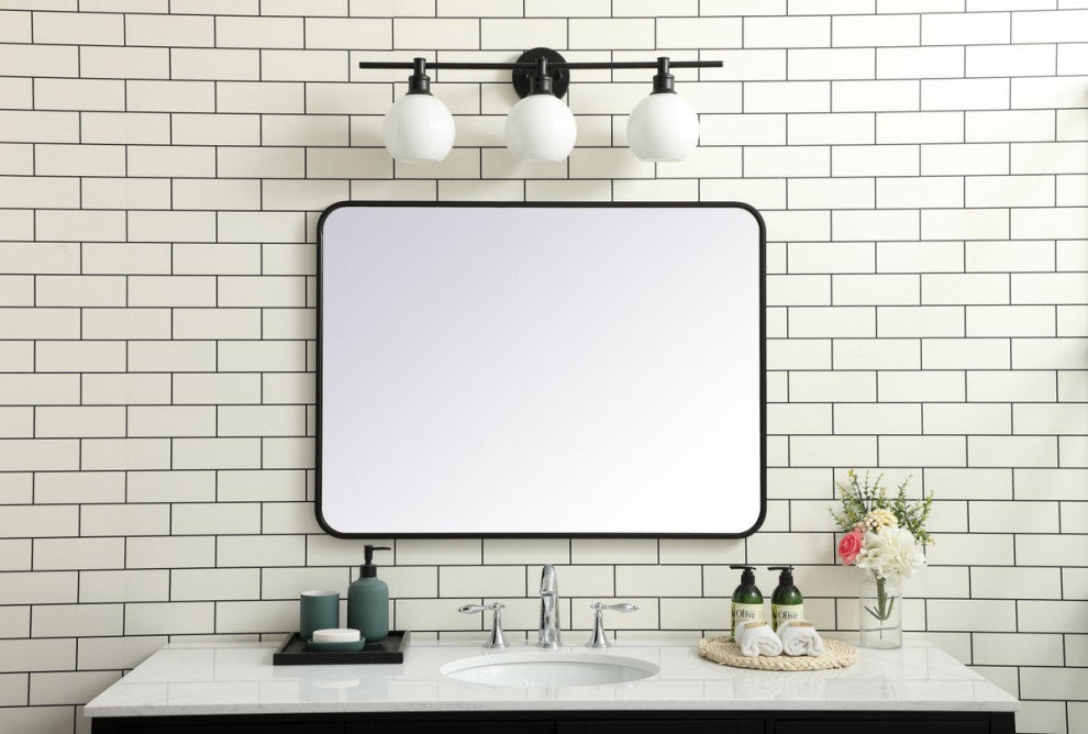 Ellis Soft Corner Metal Rectangular Mirror, Black, 27"x36"