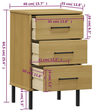 vidaXL Nightstand Bedside Cabinet with 3 Drawers Brown Solid Wood Pine OSLO