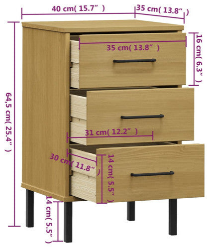 vidaXL Nightstand Bedside Cabinet with 3 Drawers Brown Solid Wood Pine OSLO