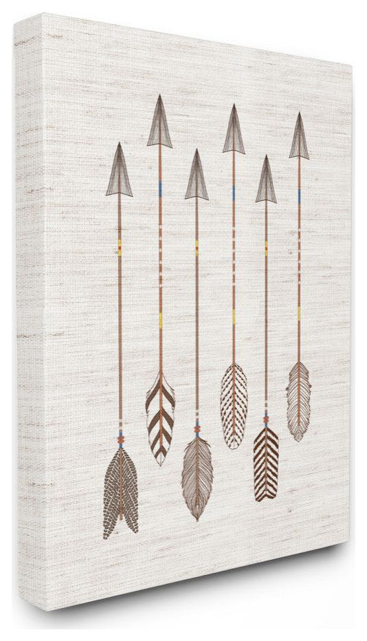 Stupell Industries Tribal Arrow Feather Pattern Design, 24"x30", Canvas Wall Art