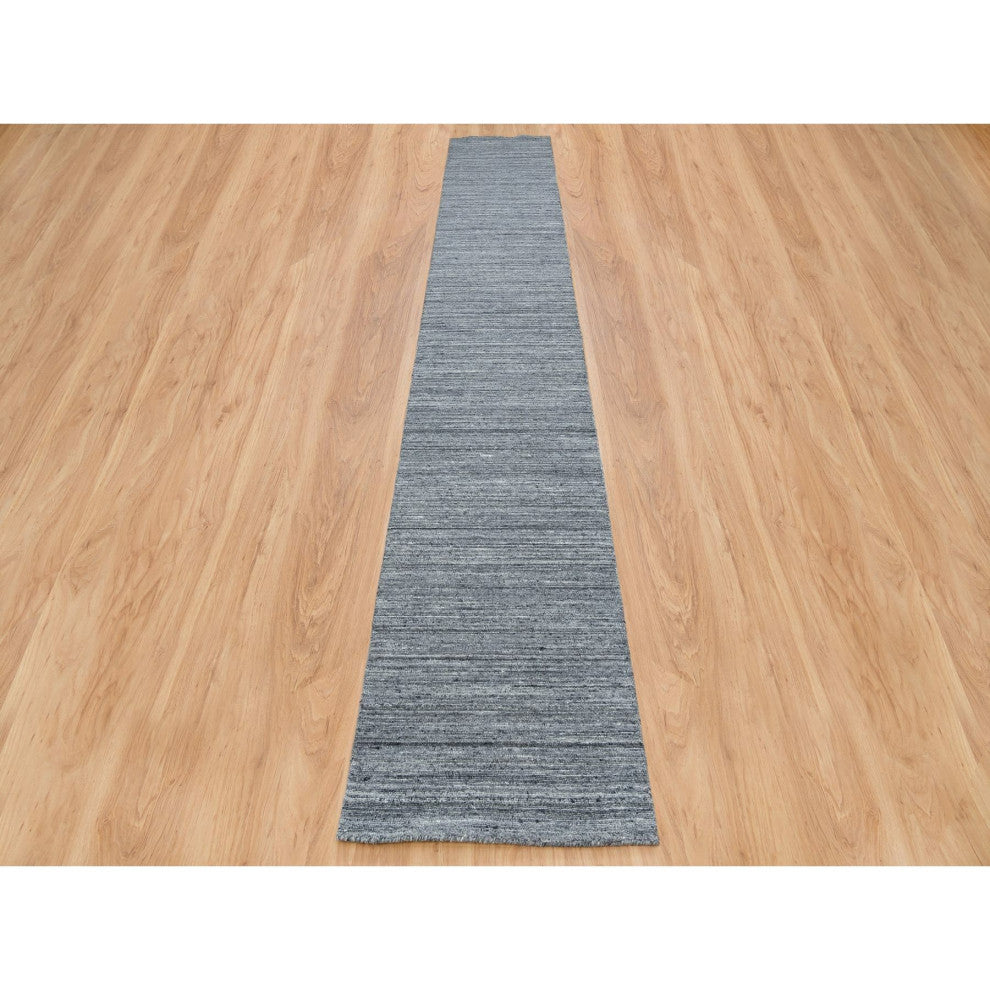 Arsenic Gray Hand Loomed Modern Striae Wool XL Runner Oriental Rug 2'6"x15'10"
