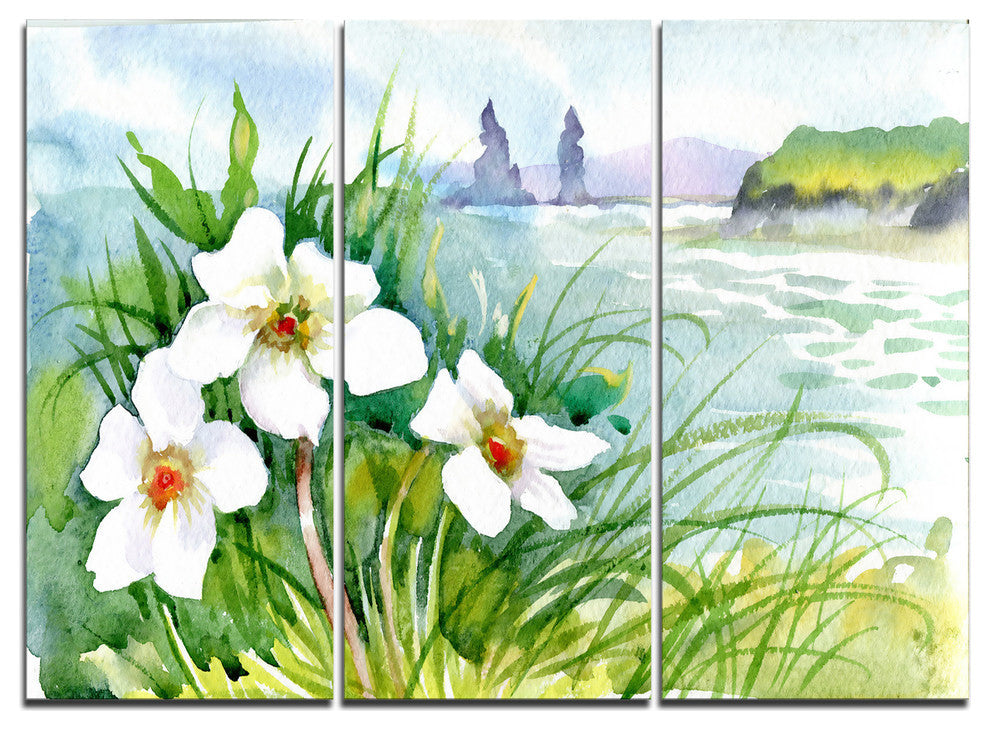 "Blooming Flowers on Summer River" Metal Wall Art, 3 Panels, 36"x28"