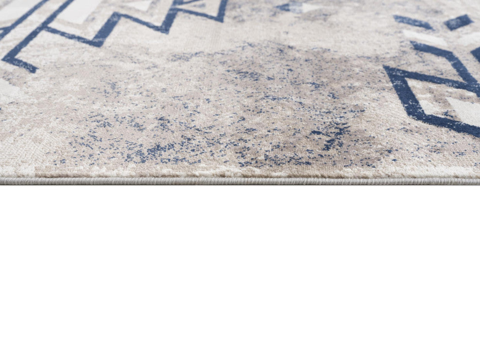 8"x11" Beige and Blue Boho Chic Area Rug