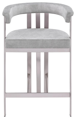 Marcello Upholstered Counter Stool, Grey, Velvet, Brushed Chrome