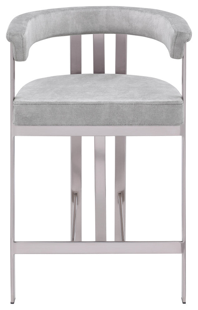Marcello Upholstered Counter Stool, Grey, Velvet, Brushed Chrome