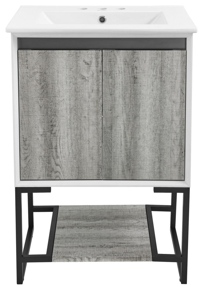 Marseille 24" Gray Oak Bathroom Vanity With White, 3-Hole Ceramic Sink Top