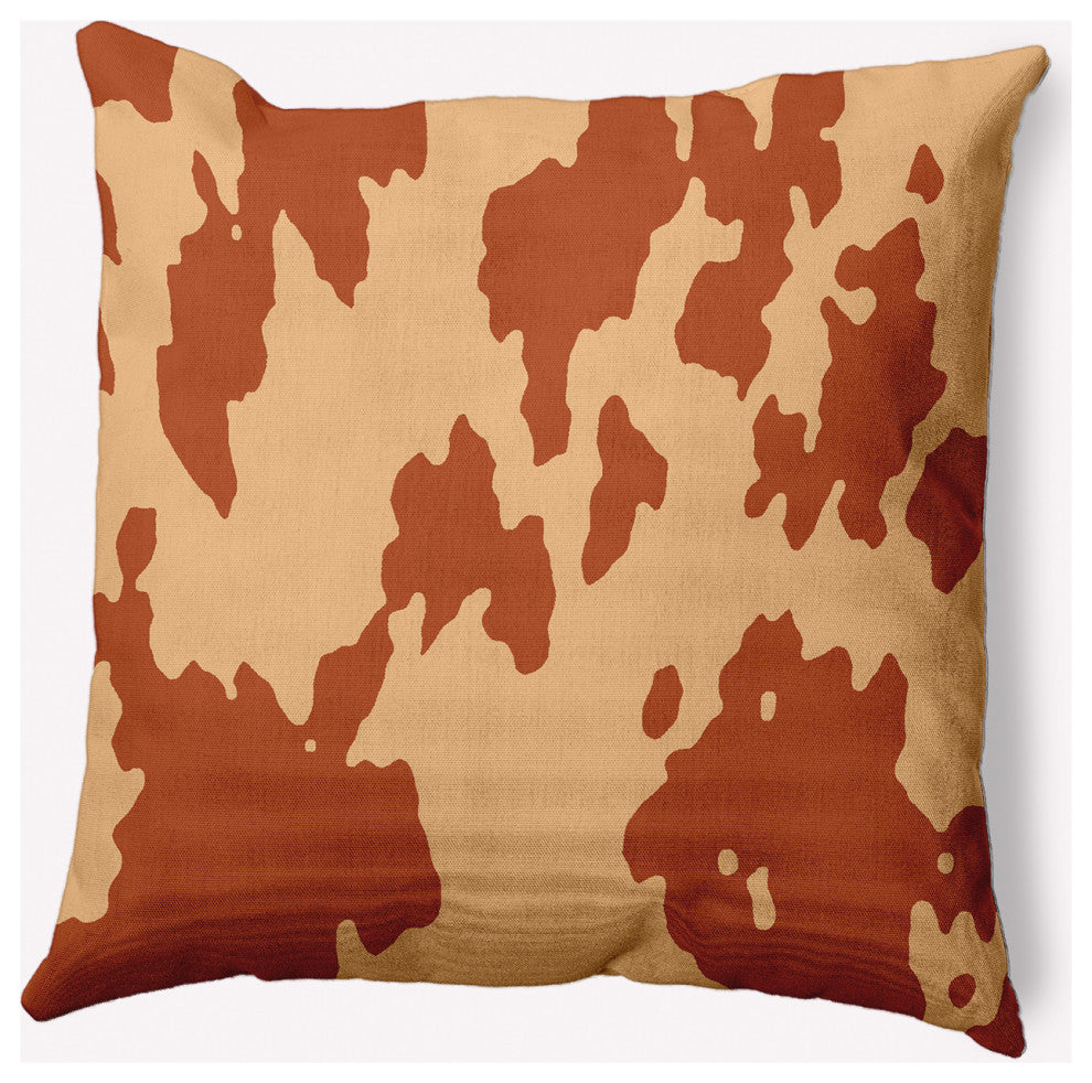 18" x 18" Moo Print Indoor/Outdoor Polyester Throw Pillow, Sienna