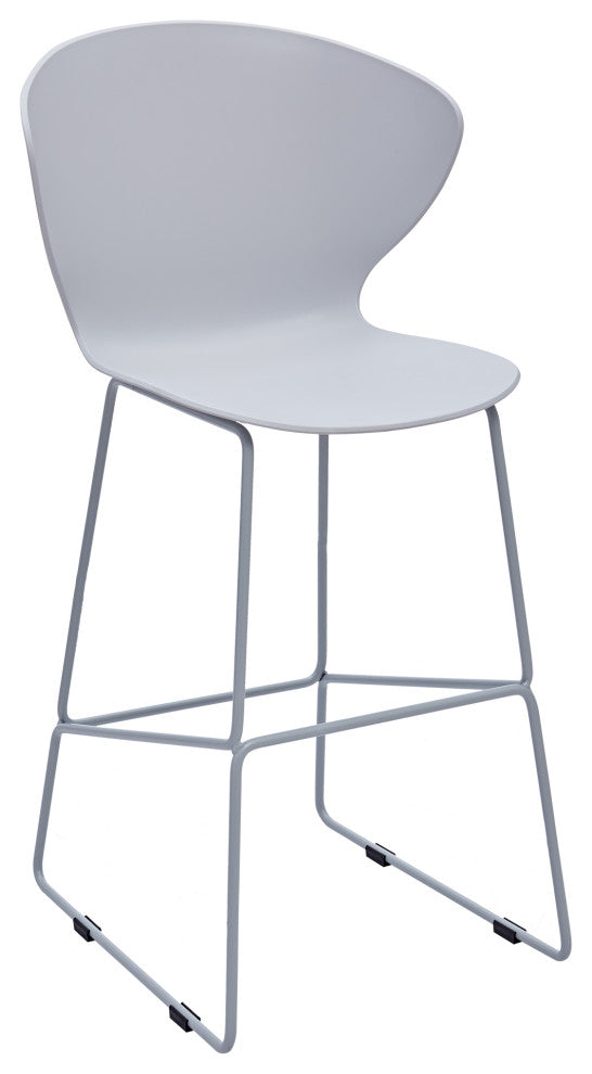 Midcentury Polypropylene Counter Stool, Metal Legs, Set of 2, Light Gray, 26''